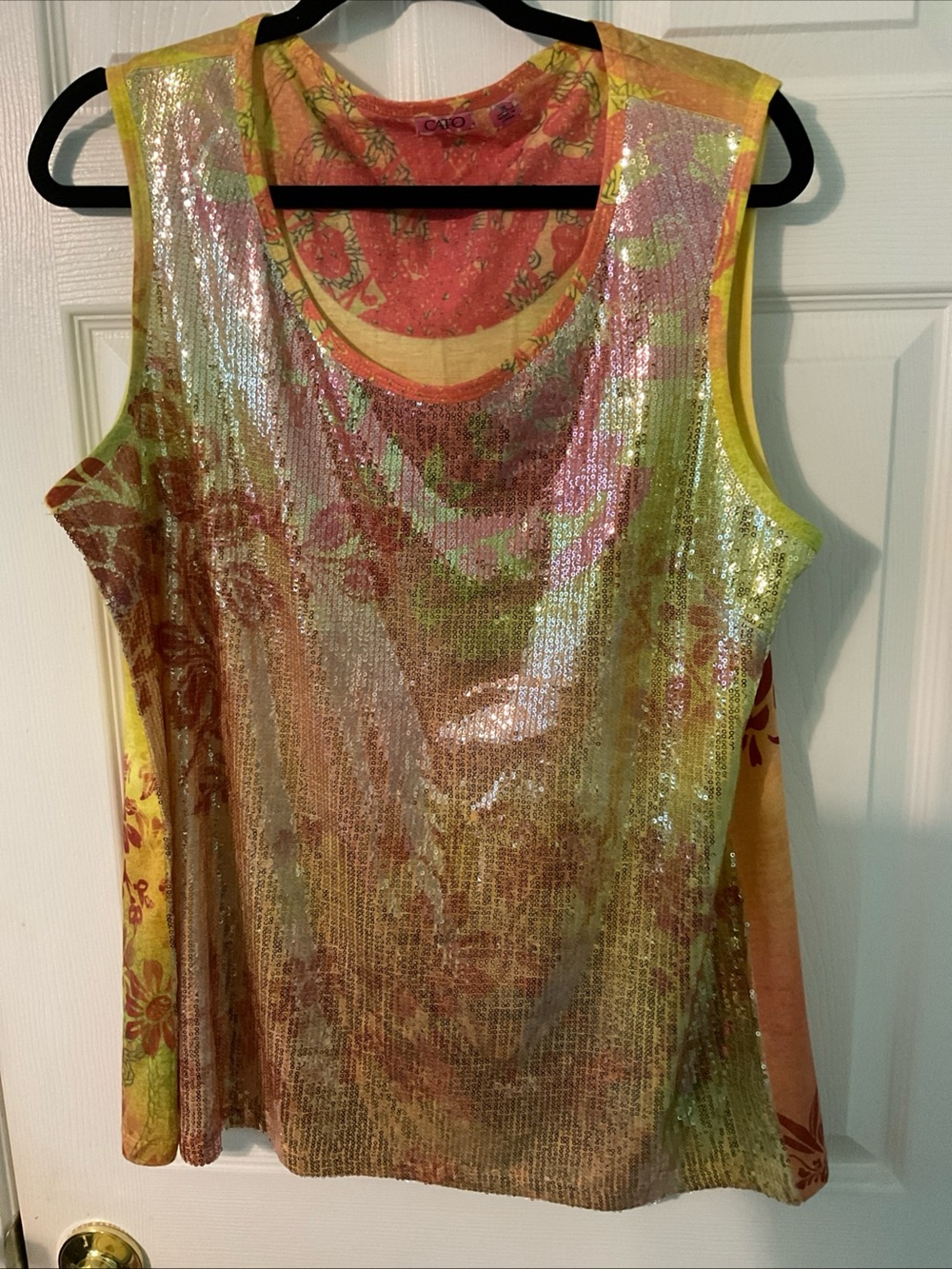 Cato Gold Sequin Floral Sleeveless Tank